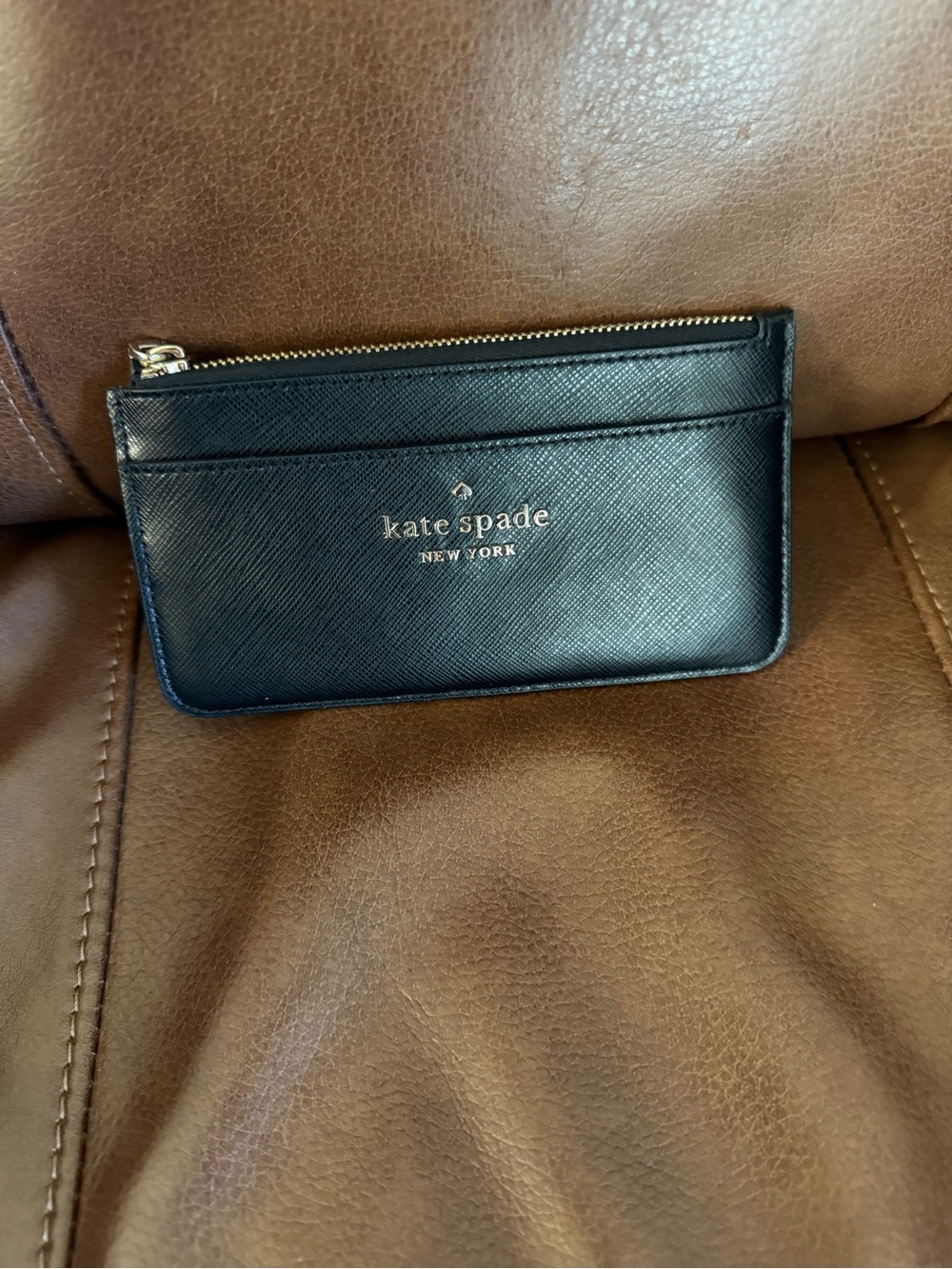 Kate Spade Staci Black Saffiano Slim Card Holder Wallet with Gold Logo